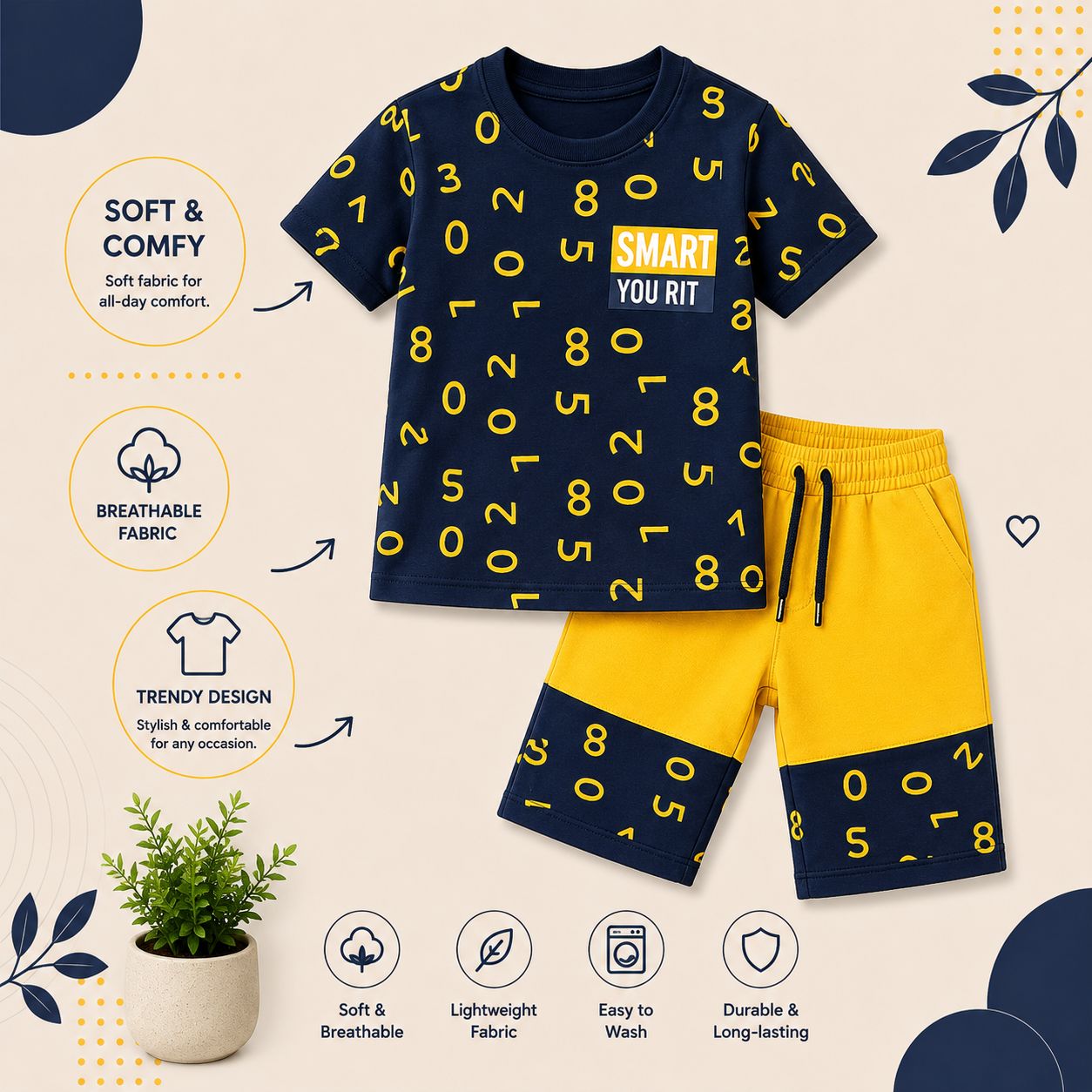 Smart Boys Printed T-Shirt & Color Block Shorts Co-Ord Set