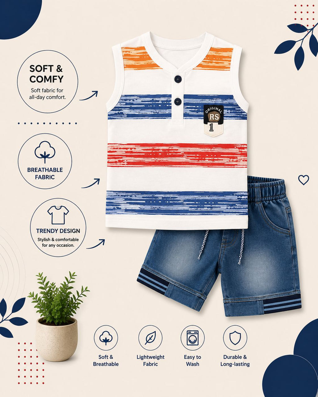 Boys Sleeveless Striped Summer Co-Ord Set |
