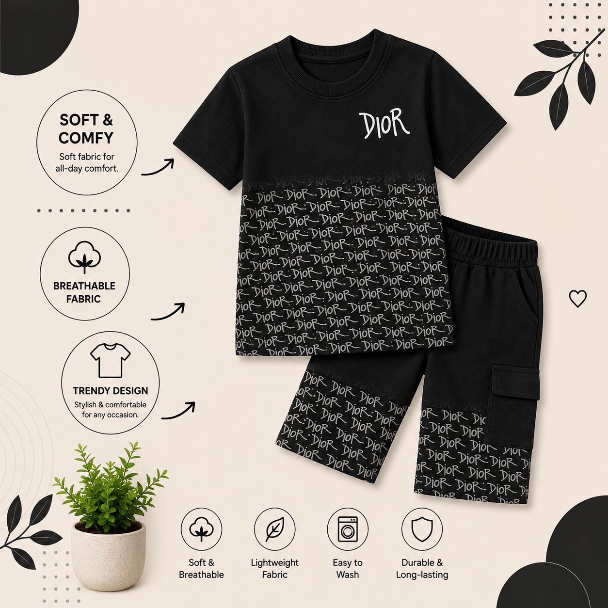 Boys Premium Printed T-Shirt & Cargo Shorts Co-Ord Set