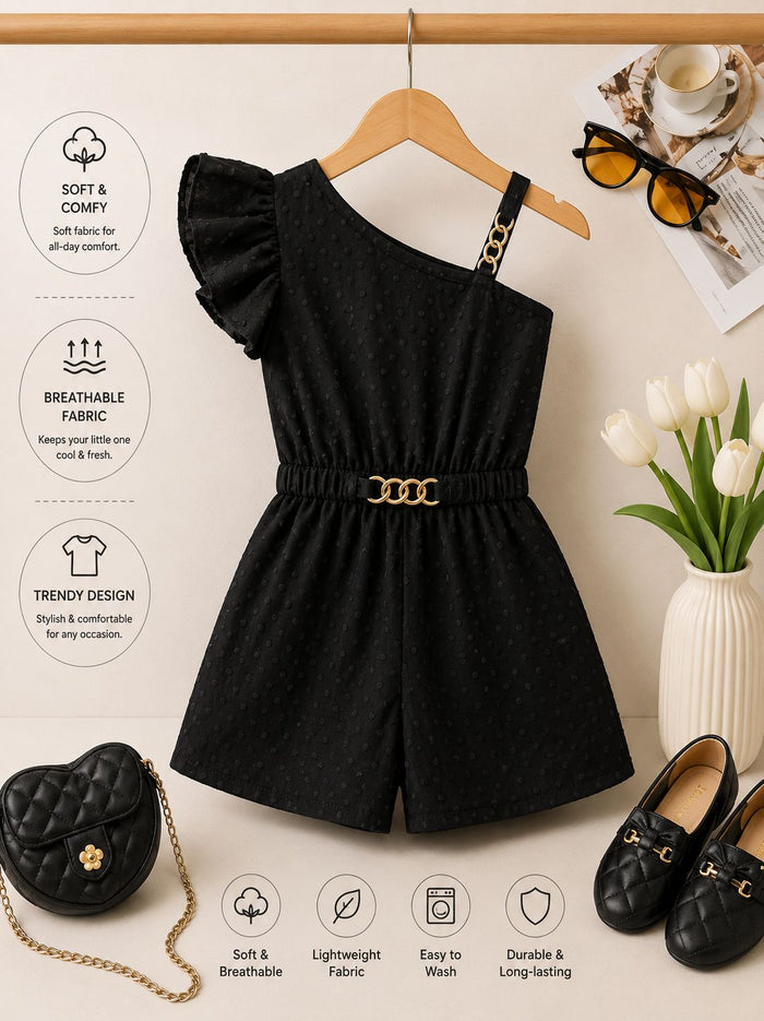 Luxury Girls One Shoulder Romper with Chain Strap – Premium Summer Jumpsuit