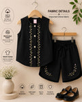 Girls Floral Embroidered Sleeveless Top & Shorts 2 Piece Outfit Set