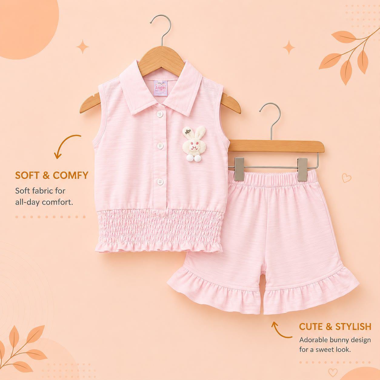 Girls Bunny Embroidered Sleeveless Top & Shorts Co-Ord Set