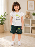 Little Princess Girls Cotton T-Shirt & Ruffle Shorts Co-Ord Set