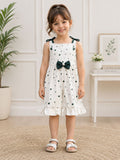 Girls Heart Print Bow Summer Dress – White & Green