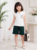 Girls Ruffle Collar Cotton T-Shirt & Ruffle Shorts Co-Ord Set