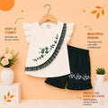 Girls Floral Ruffle Cotton T-Shirt & Embroidered Shorts Co-Ord Set