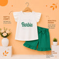 Girls Barbie Cotton T-Shirt & Bow Ruffle Shorts Co-Ord Set