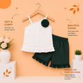 Girls Pearl One-Shoulder Cotton Top & Ruffle Shorts Co-Ord Set