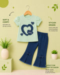 Cute Heart Girls Summer Co-Ord Set – Heart Appliqué Top & Flared Pants