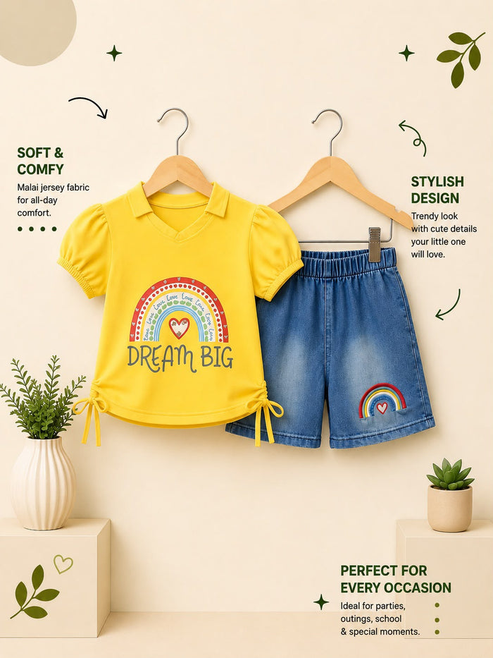 Premium Girls Dream Big 2 Piece T-Shirt & Denim Shorts Set