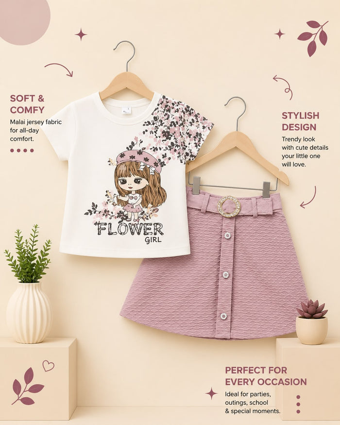 Girls Rosette Malai Jersey Co-Ord Set | Soft Premium Kids Outfit