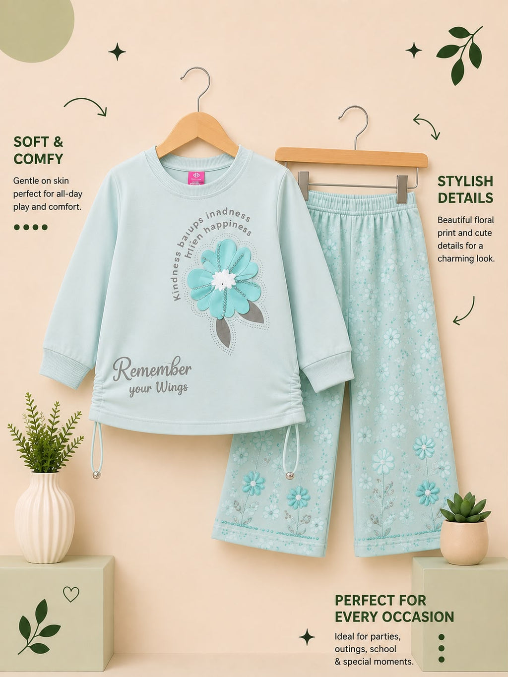 Girls Remember Your Wings Floral Outfit Set