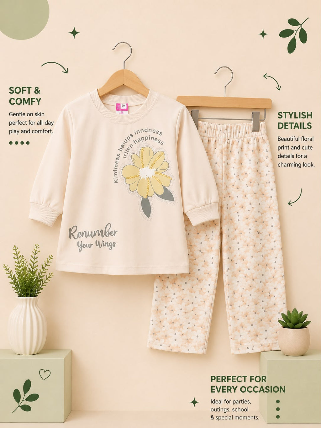 Girls Remember Your Wings Floral Outfit Set