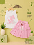 Girls Barbie Print Malai Jersey Top & Cotton Skirt 2-Piece Outfit Set