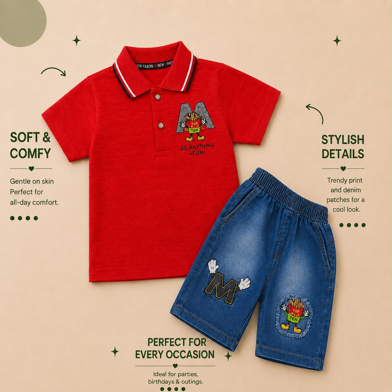 Boys Polo Tee & Denim Shorts 2-Piece Set – Soft Summer Outfit for KidsBoys Polo Tee & Denim Shorts 2-Piece Set – Soft Summer Outfit for Kids