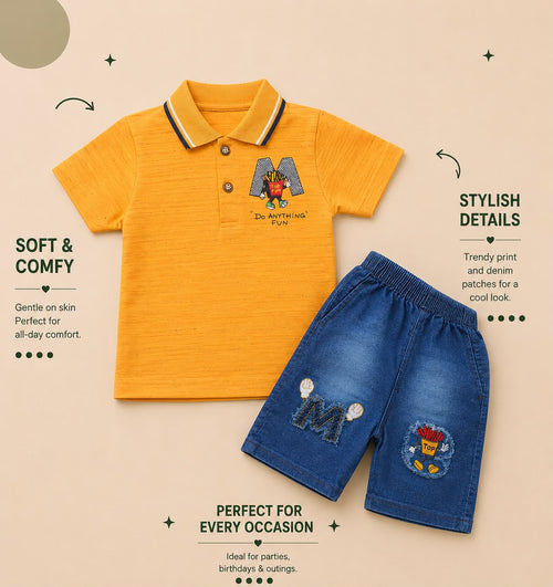 Boys Polo Tee & Denim Shorts 2-Piece Set – Soft Summer Outfit for KidsBoys Polo Tee & Denim Shorts 2-Piece Set – Soft Summer Outfit for Kids