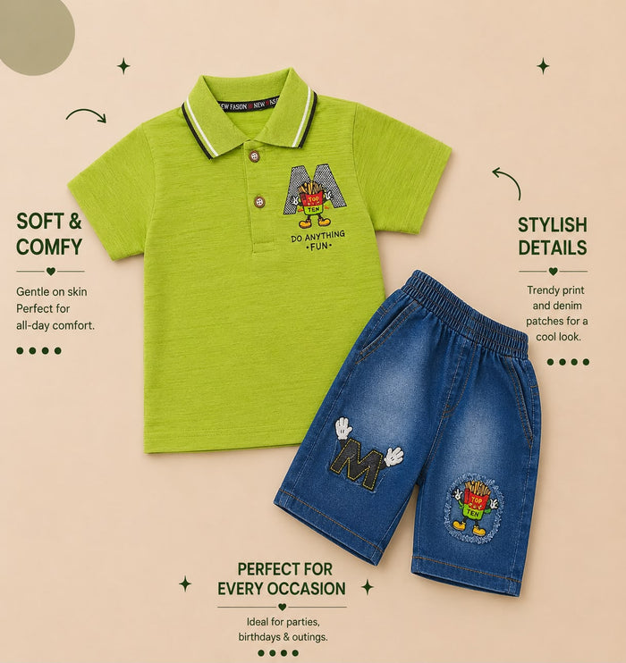 Boys Polo Tee & Denim Shorts 2-Piece Set – Soft Summer Outfit for KidsBoys Polo Tee & Denim Shorts 2-Piece Set – Soft Summer Outfit for Kids
