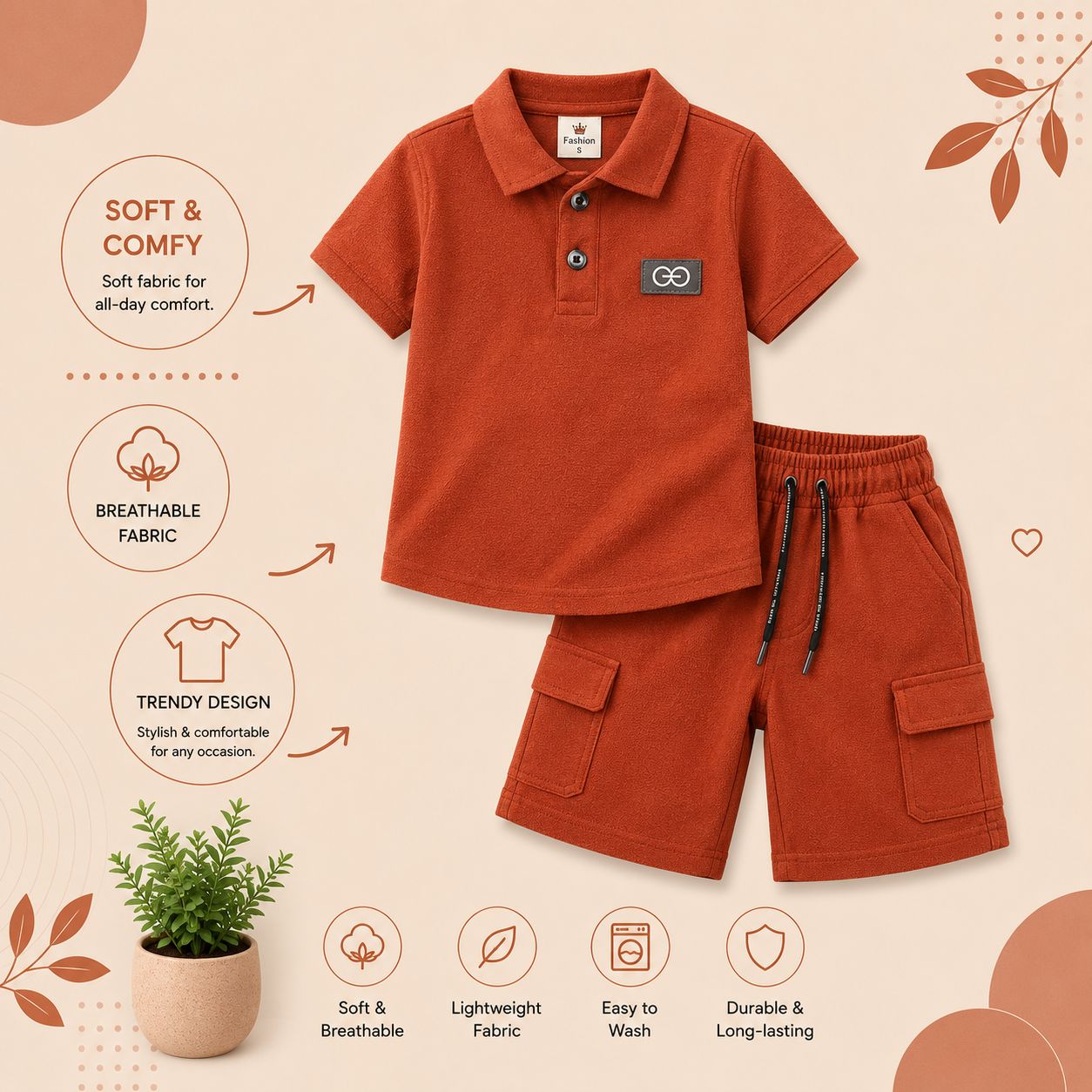 Smart Fit Boys Polo & Cargo Shorts Co-Ord Set