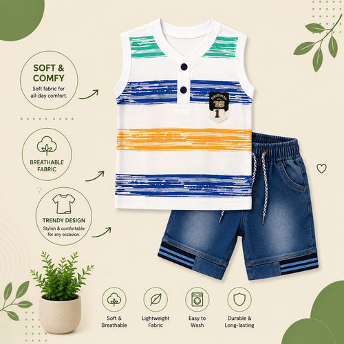 Boys Sleeveless Striped Summer Co-Ord Set |