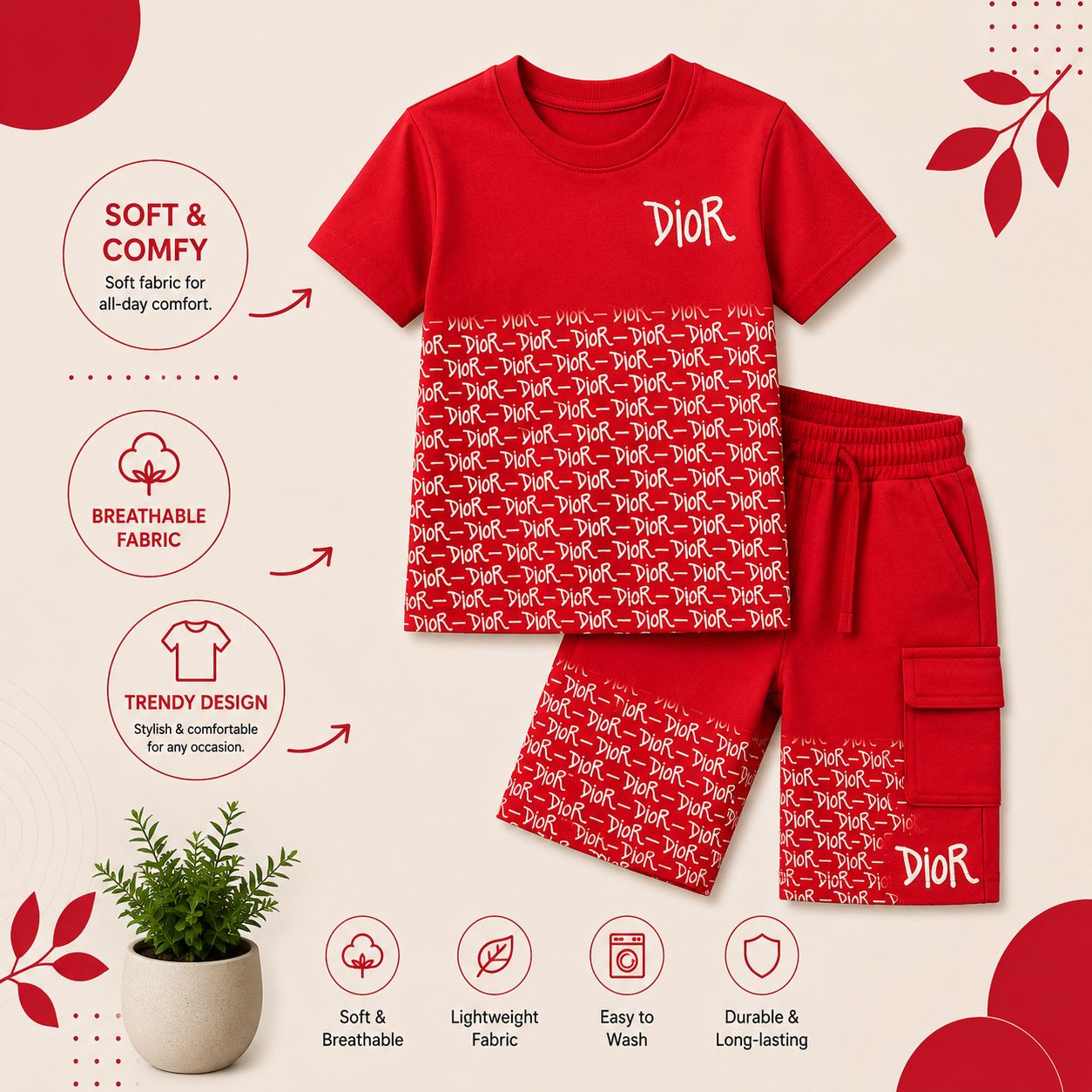 Boys Premium Printed T-Shirt & Cargo Shorts Co-Ord Set