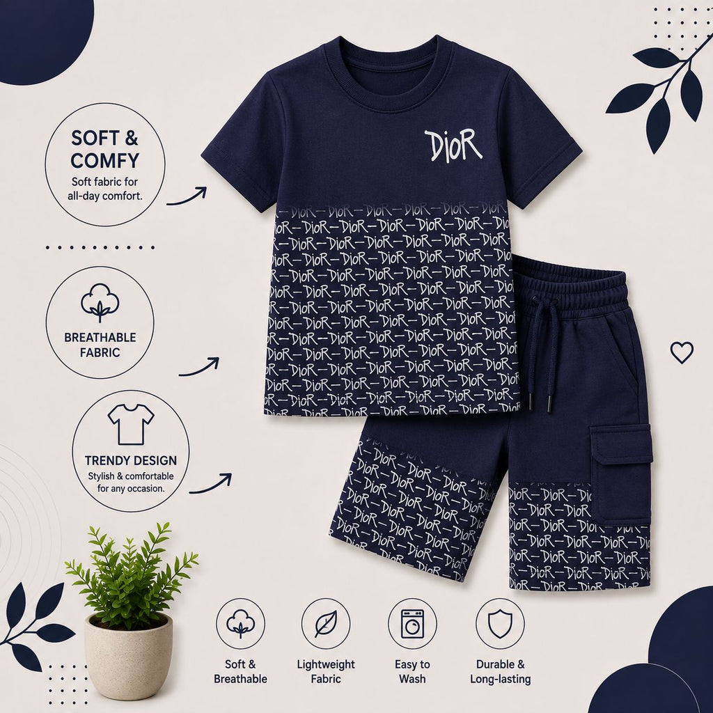 Boys Premium Printed T-Shirt & Cargo Shorts Co-Ord Set