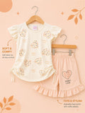 Girls Heart Print Ruffle Top & Shorts Co-Ord Set – Soft Summer Outfit