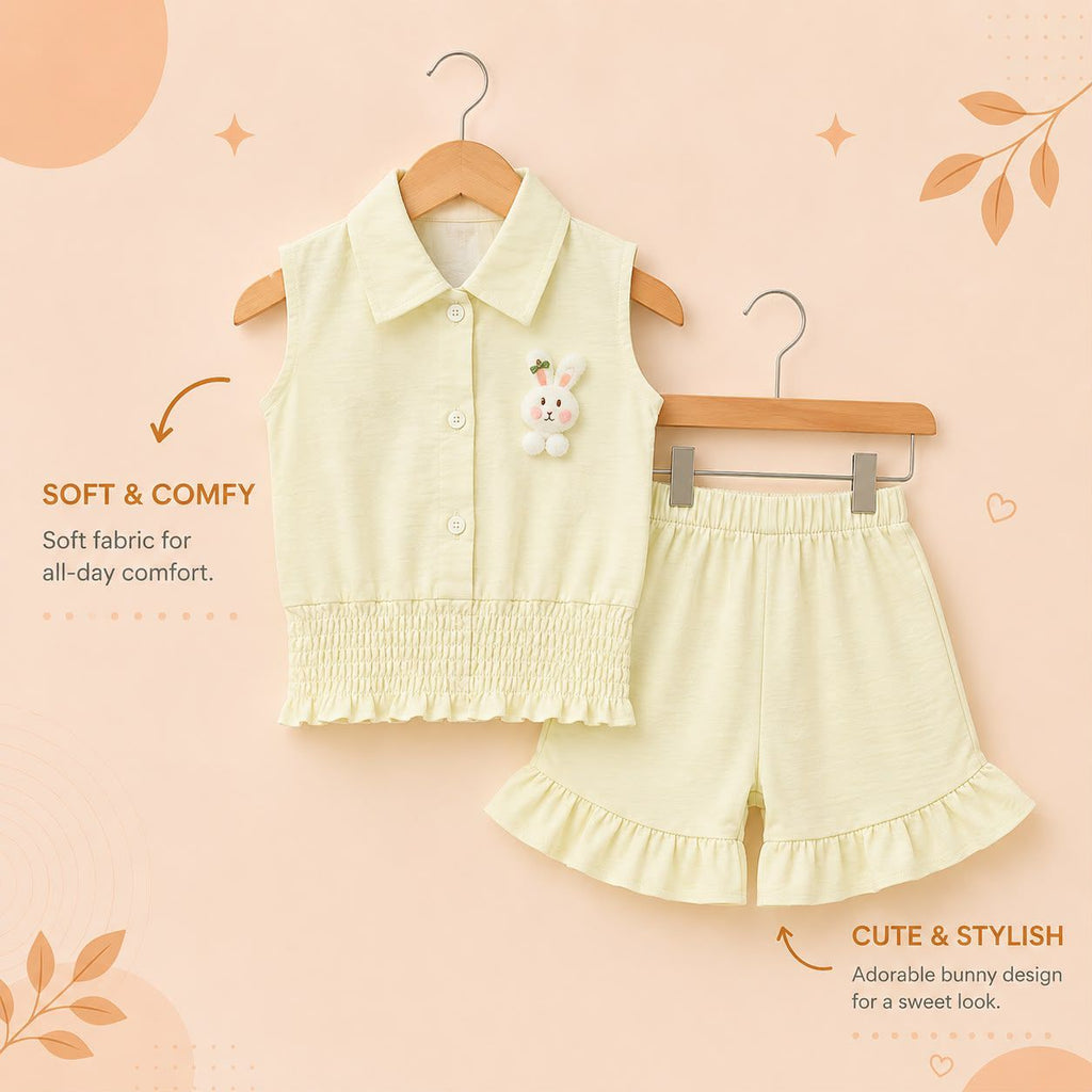 Girls Bunny Embroidered Sleeveless Top & Shorts Co-Ord Set