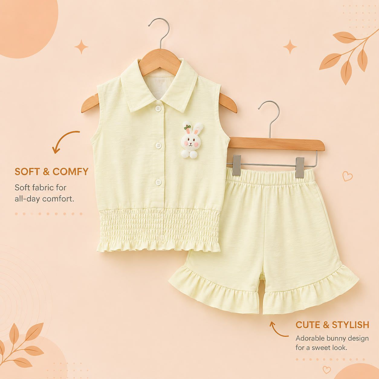 Girls Bunny Embroidered Sleeveless Top & Shorts Co-Ord Set