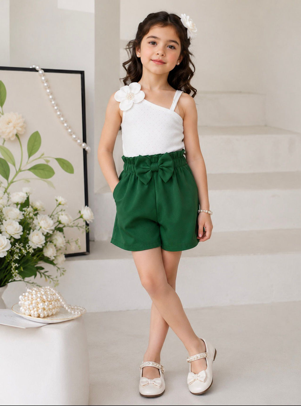 ✨ Elegant Floral Bow Romper Set for Girls