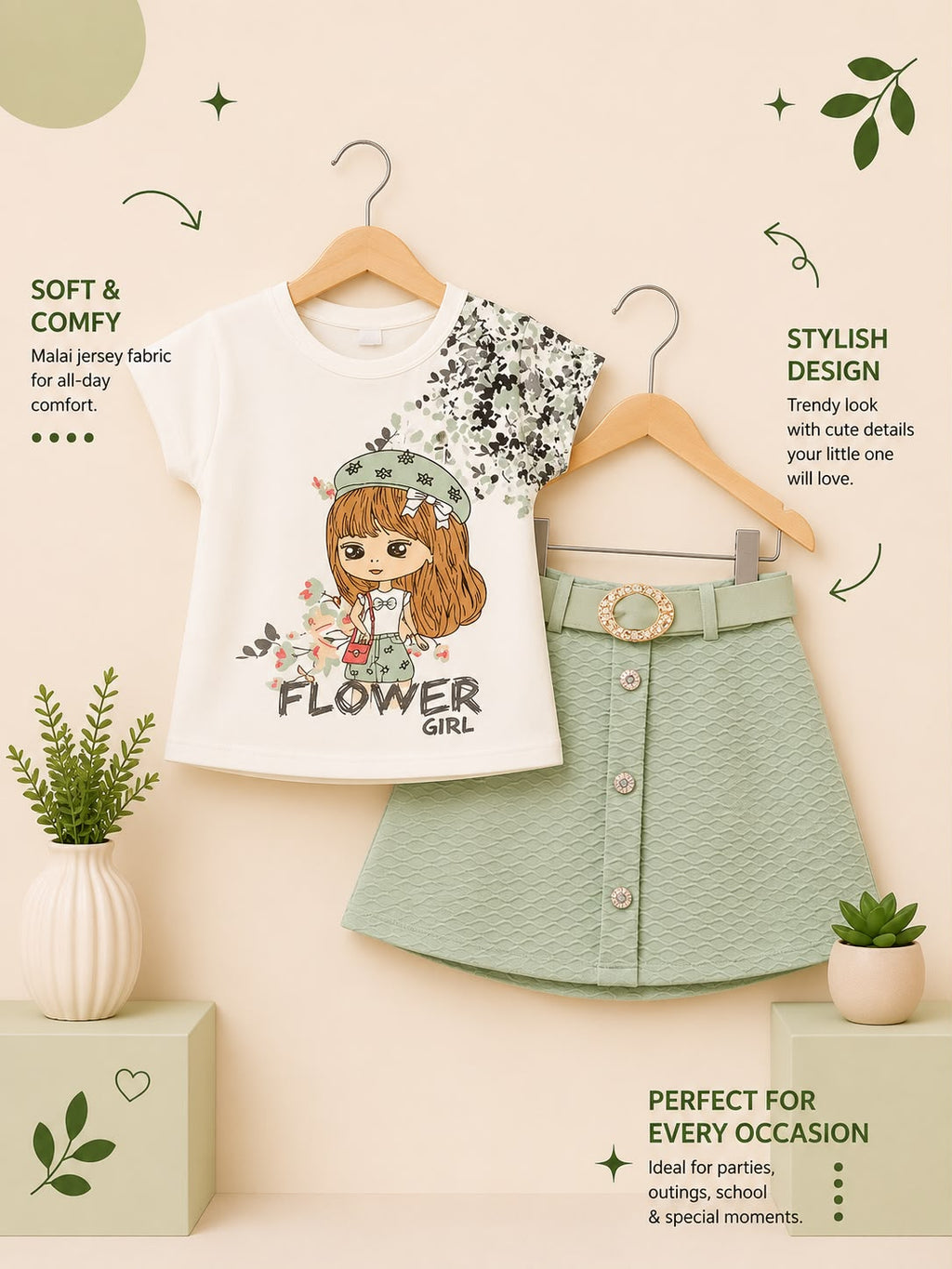 Girls Rosette Malai Jersey Co-Ord Set | Soft Premium Kids Outfit