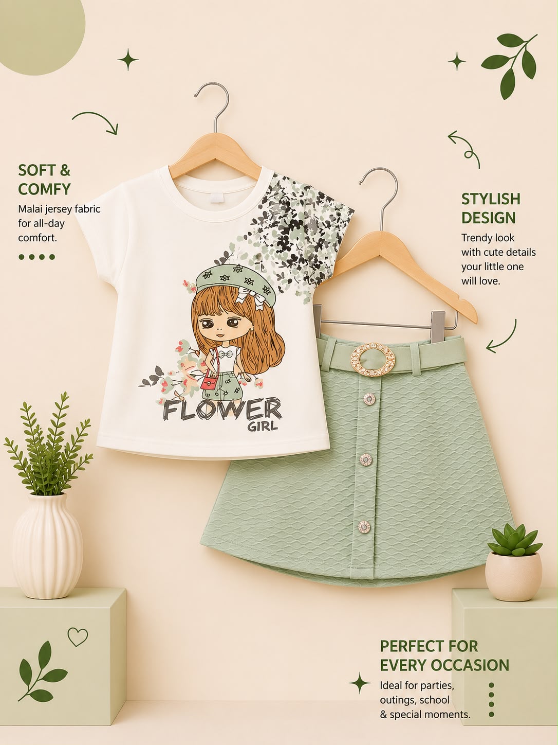 Girls Rosette Malai Jersey Co-Ord Set | Soft Premium Kids Outfit