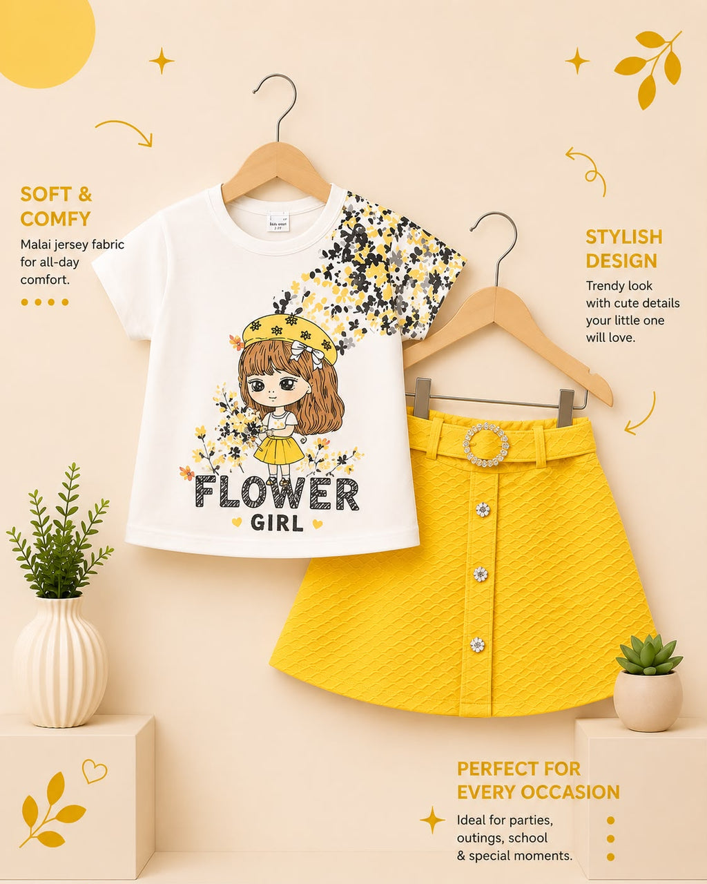 Girls Rosette Malai Jersey Co-Ord Set | Soft Premium Kids Outfit